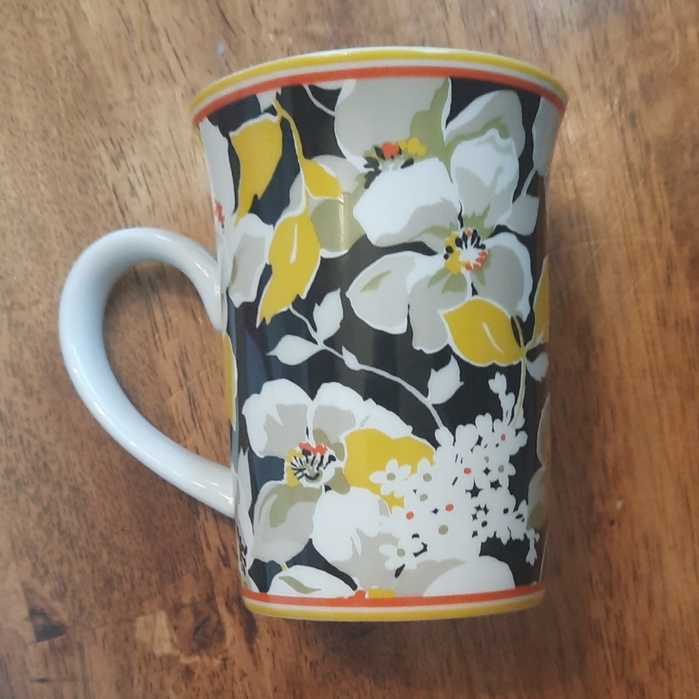 Vera Bradley Black and Yellow Floral Tea Cup / Coffee Mug
